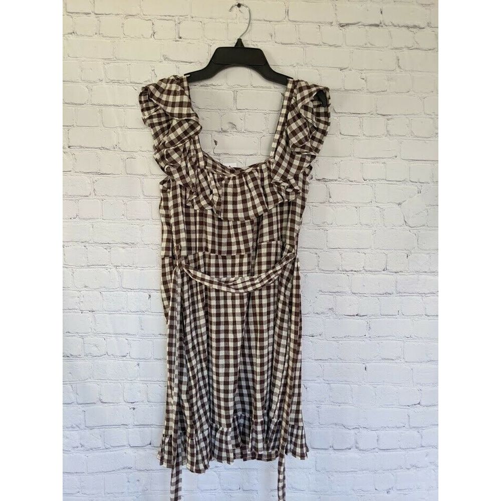 TOPSHOP US Brown Gingham Ruffle Mini Dress Ruffle - Picture 4 of 6